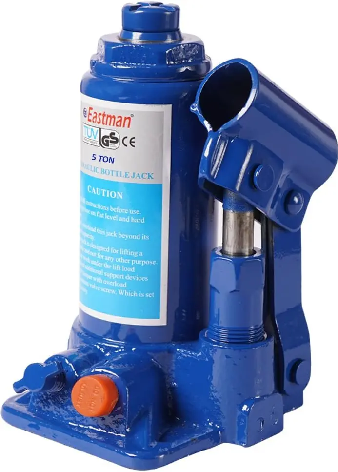 Eastman Hydraulic Bottle Jack, 5 Ton Capacity, Heavy Duty, Alloy Steel, Blue - E-2258