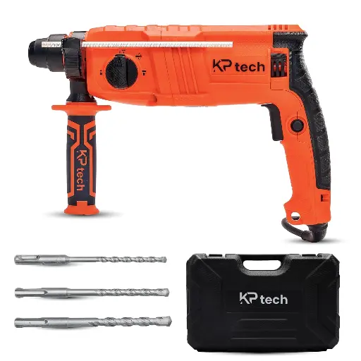 KP Tech Rotary Hammer Drill Machine 22mm | 1600 RPM | 650W | 4 Mode | SDS Plus Chuck | Includes 3 Drill Bits- BK -RHD22