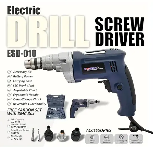 Eastman Electric Drill & Screw Driver, 10 mm Chuck, 2500 RPM, 500 Watt - ‎ESD010